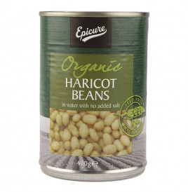 Epicure Organic Haricot Beans, In Water With No Added Salt  Tin  400 grams